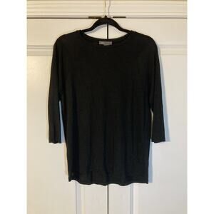 Vince Top 3/4 Sleeve Rayon Light Knit Semi Sheer Black Blouse Size XS Basic